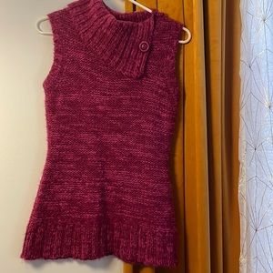 Sleeveless fuschia sweater cowl neck button detail Questions by Say What Small